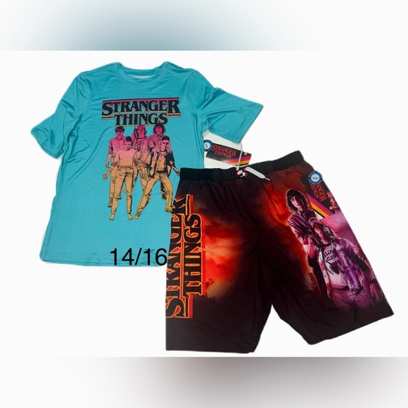 Stranger Things Kids Rashguard Swim Shorts Trunks Bathing Suit Set Boys - Picture 14 of 14